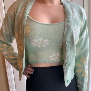 Altar’d State Green Yellow Flower Cardigan Set